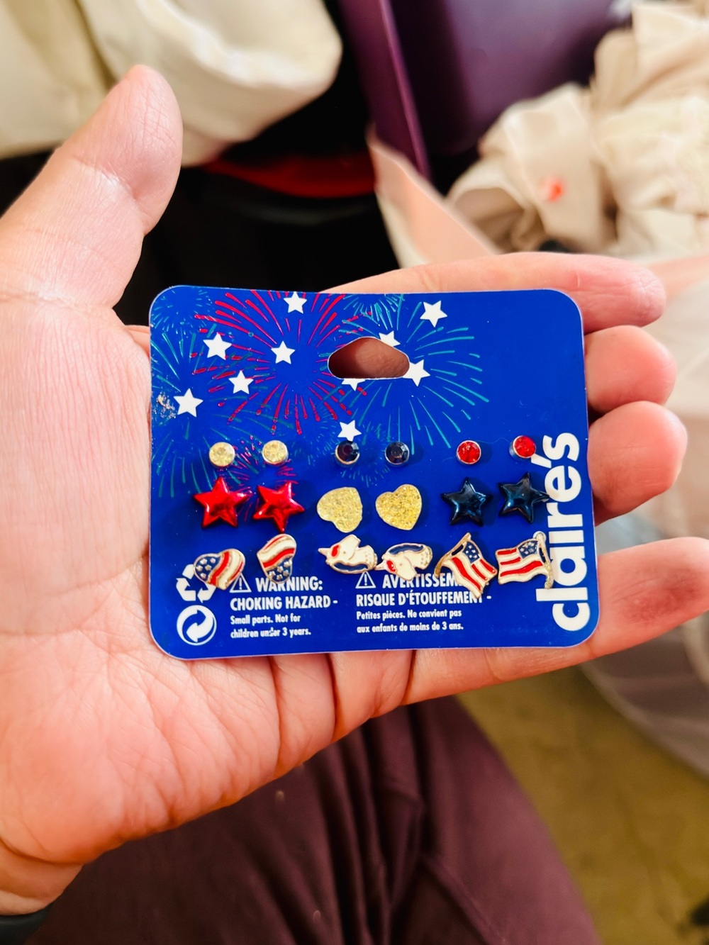 Claire's Red, Blue, Gold Patriotic Stud Earring Set